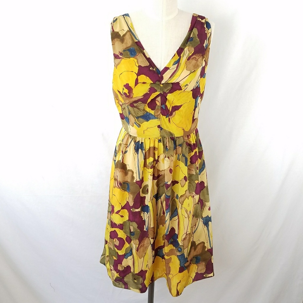 Banana Republic Carol Yellow Silk Floral Dress NWT